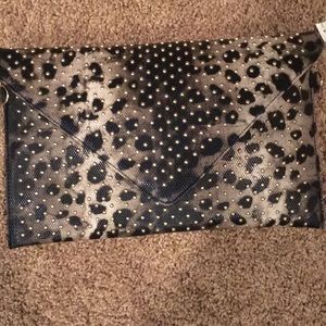 Leopard studded clutch